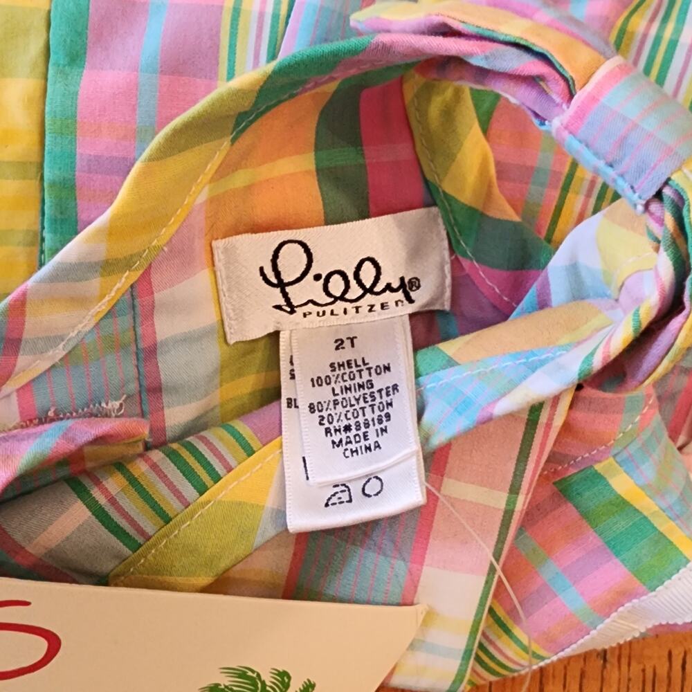 Vintage Lilly Pulitzer Girls 2T Madras Plaid Bow Shoulder Dress NWT - Picture 7 of 10